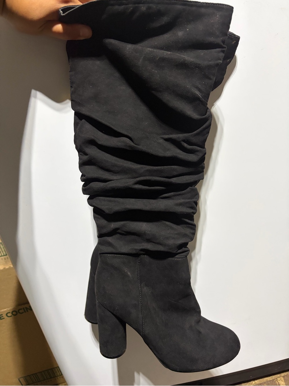 Women's Black Slouch Over-the-Knee Heeled Boots